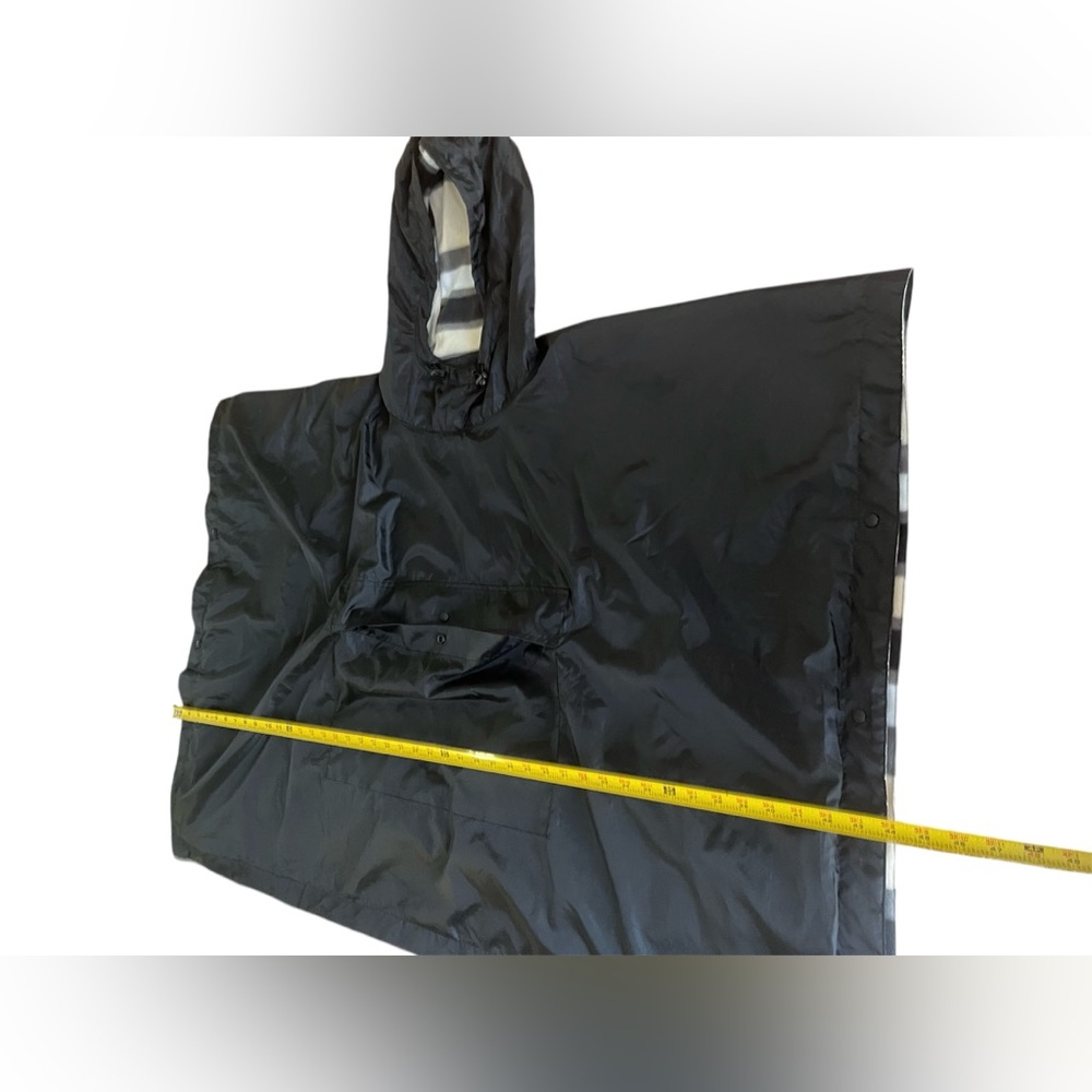 Black Hooded Poncho with Plaid Lining - Picture 7 of 11